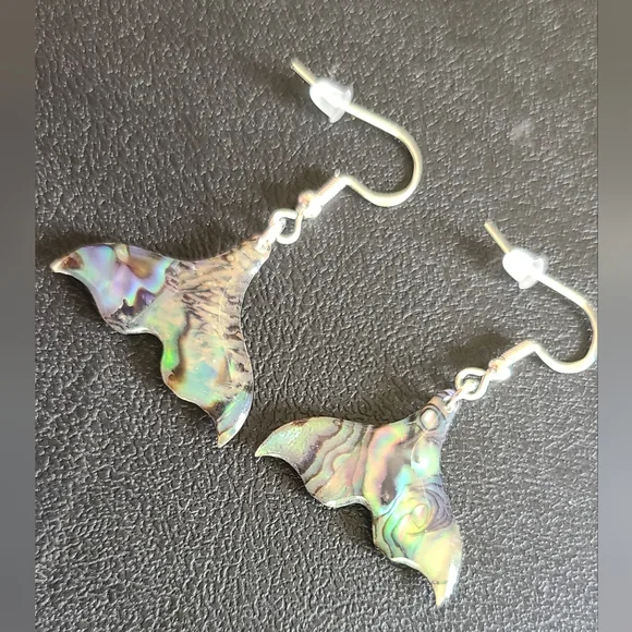 Handcrafted Mermaid Tail Resin And Abalone Earrings - Picture 4 of 5